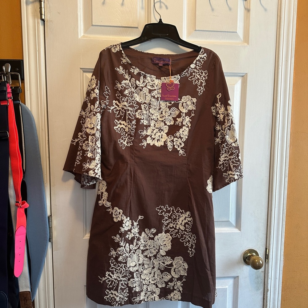 Chic 3/4 Sleeve Brown Floral Dress